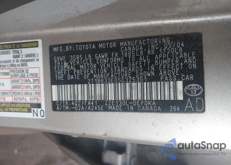 2005 Toyota Corolla Ce from USA, damaged, VIN 2T1BR32E05C325351